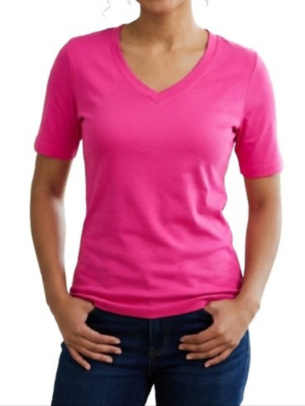 Preswick & Moore Pink Knit Blouse V-Neck Elbow Sleeves Cotton Casual Solid Top
